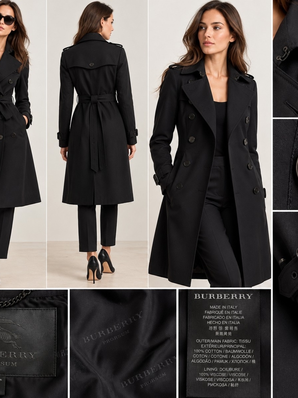 Burberry Prorsum Runway Black Double Gabardine Trench Coat – Size 38